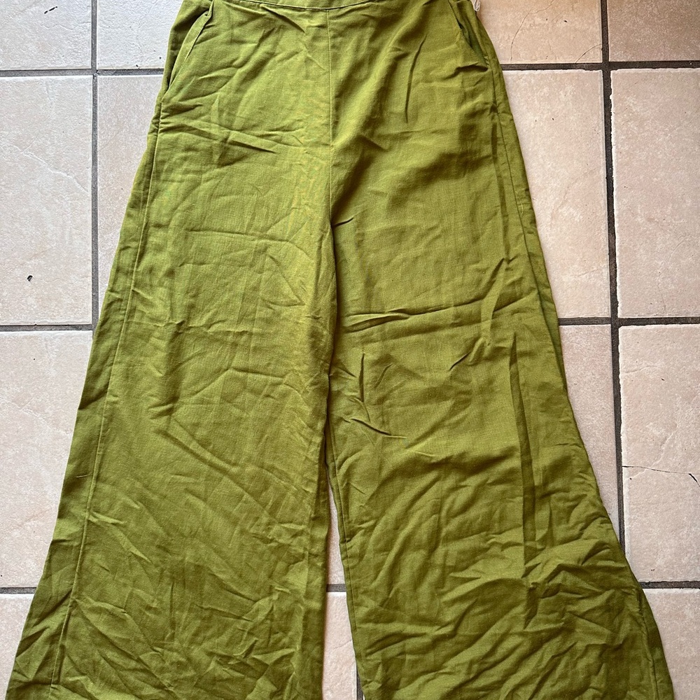 Olive Green Wide-Leg Trousers